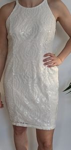 White Sequin Calvin Klein Mini Dress